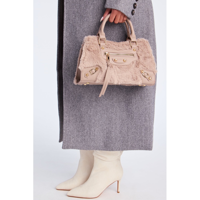 Cozy Carry Faux Fur Handbag – Taupe