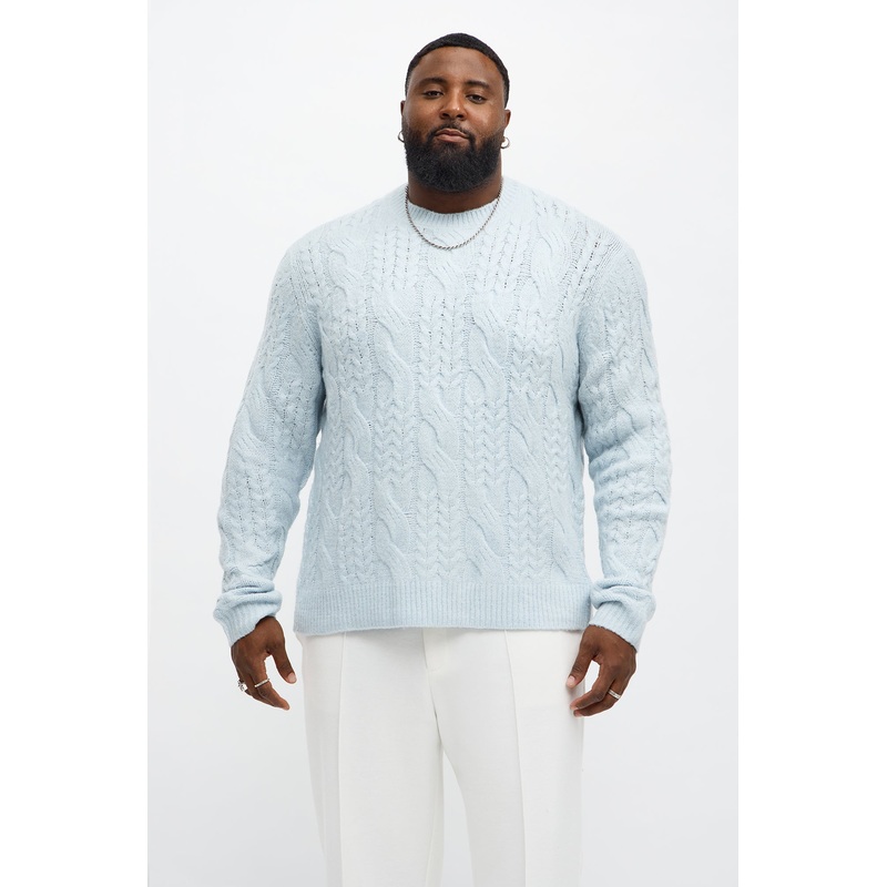 Day To Day Cable Knit Crewneck Sweater – Blue