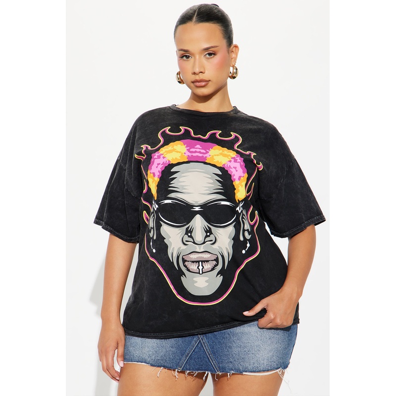 Dennis Rodman Flame Outline Washed Tee – Black Wash