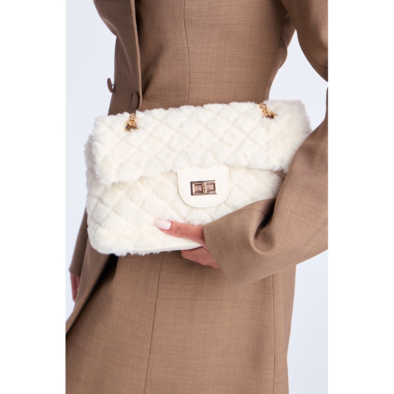 Easy Weather Faux Fur Shoulder Handbag – Ivory