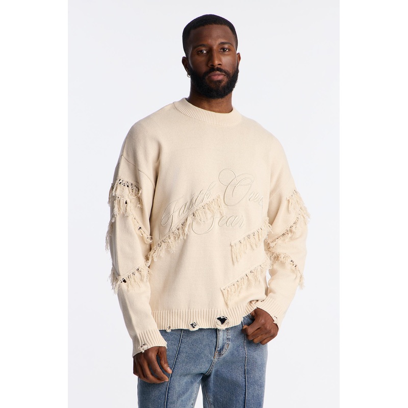 Faith Over Fear Long Sleeve Pullover Sweater – Cream