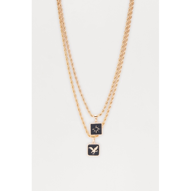 Flying High Roped Chain Pendant Necklace Set – Gold