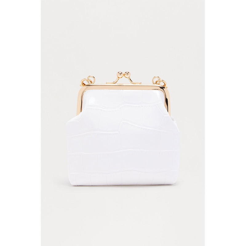 Little Keepsake Embossed Croc Faux Leather Coin Purse – White