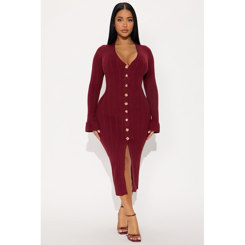 Vanilla Crush Sweater Midi Dress – Wine
