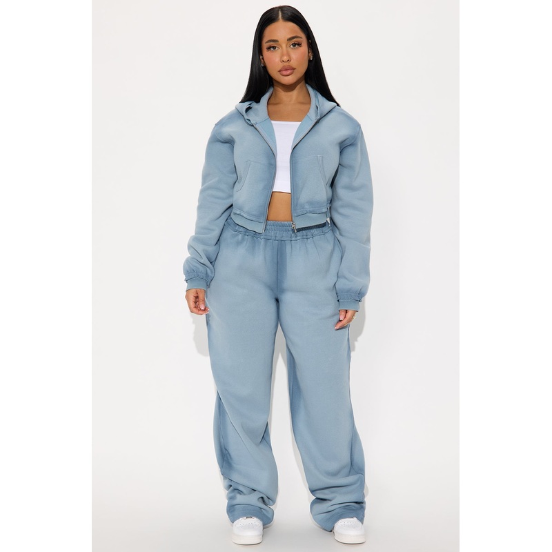 Wynona Washed Fleece Pant Set – Slate Blue