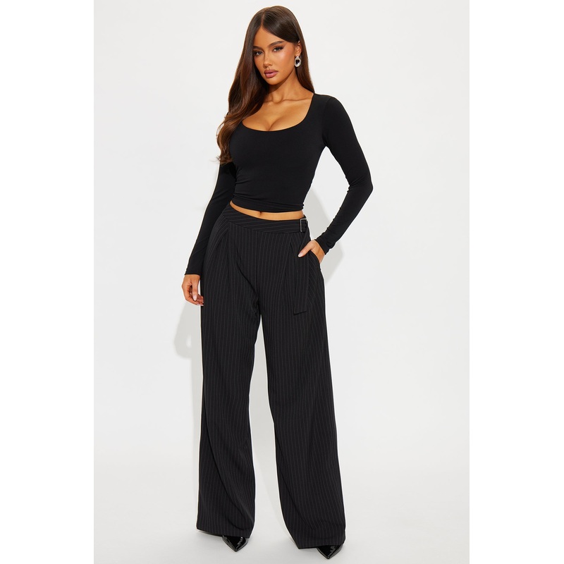 Alrina Crepe Woven Pinstripe Trouser Pant 33 – Black/White