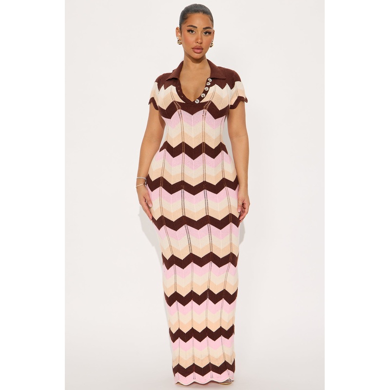Always Happy Knit Maxi Dress – Brown/combo