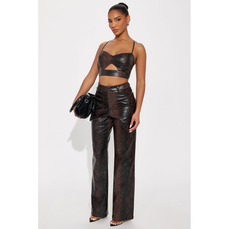 Bad Behavior Faux Leather Snake Skin Pant 32 – Brown/combo