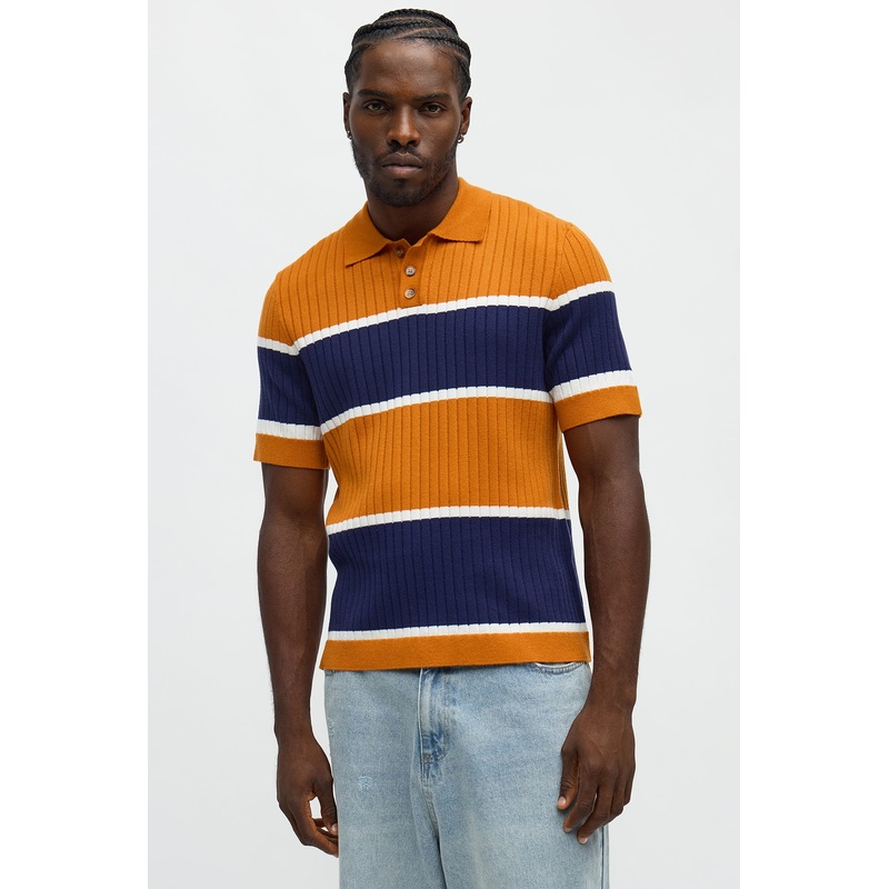 Belmont Ribbed Polo Shirt – Orange/combo