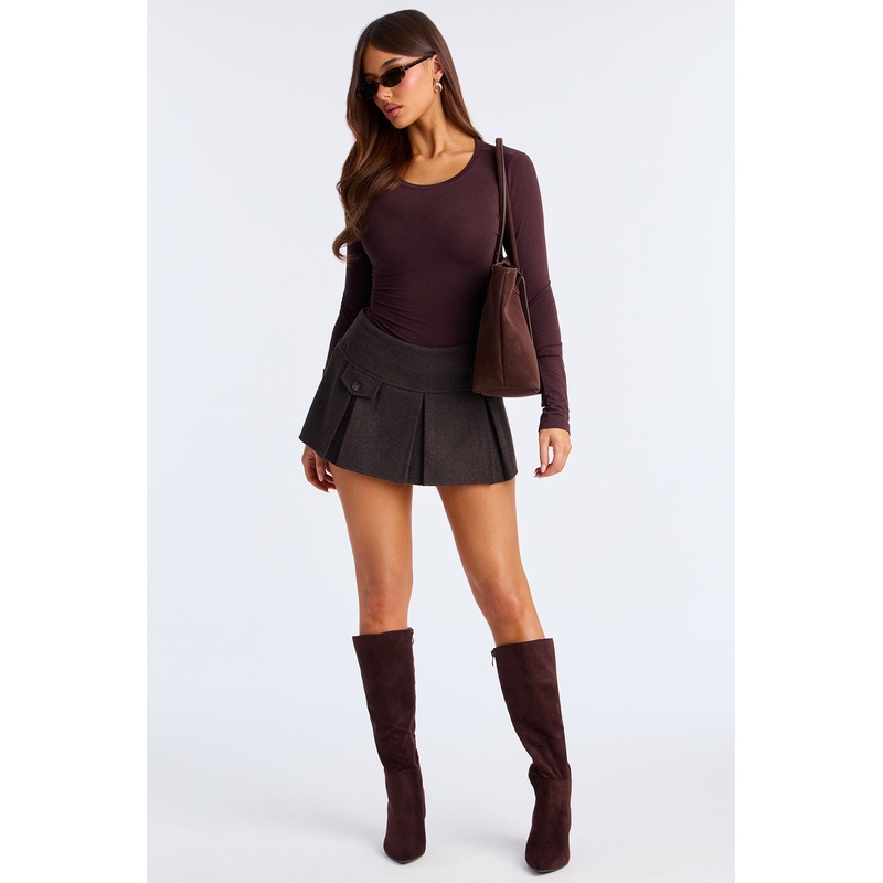 Cuddle Up Wool Pleated Micro Mini Skort – Dark Brown