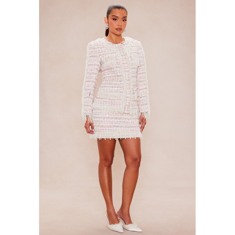 Dripping In Pearls Tweed Skirt Set – Pink/combo