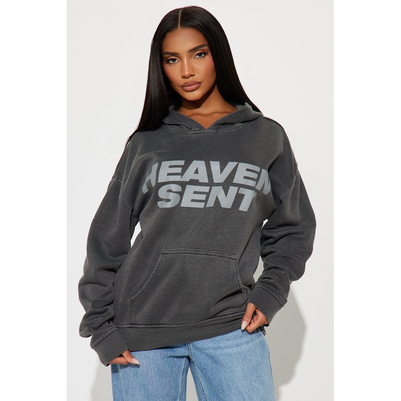 Heaven Sent Washed Fleece Hoodie – Charcoal