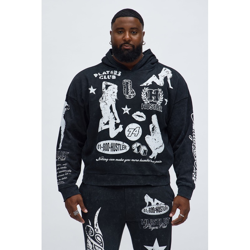 Players Club Hustle Raw Hem Oversized Hoodie – Black