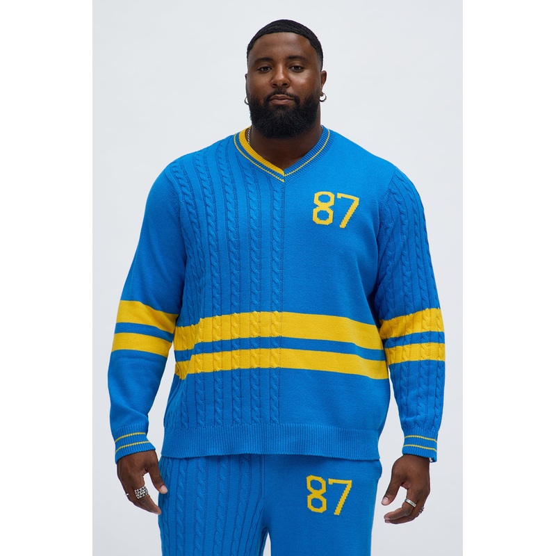 Preppy Life V Neck Sweater – Blue/combo