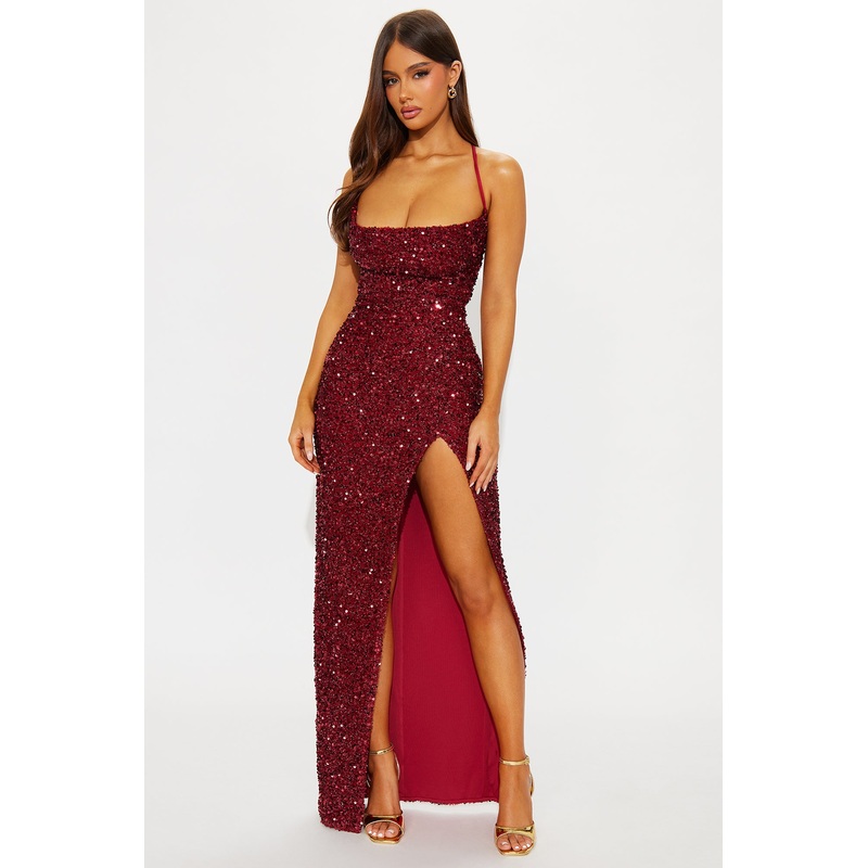 Wild Soul Sequin Maxi Dress – Wine