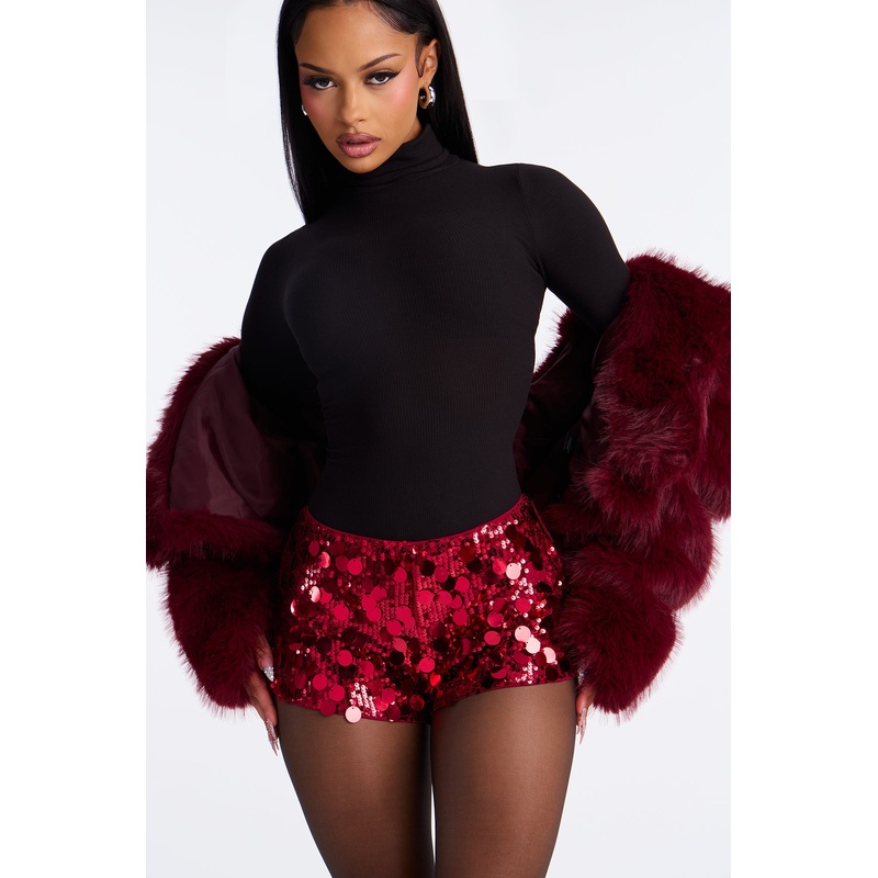 You Wish Sequin Micro Short – Burgundy