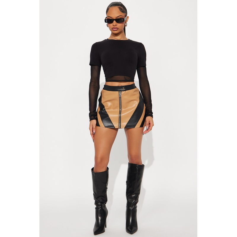 Your Best Shot Faux Leather Mini Skirt – Mustard/combo