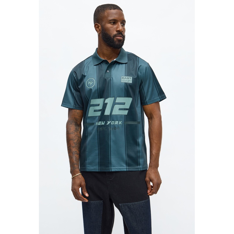 212 NY Striped Polo Top – Black/White