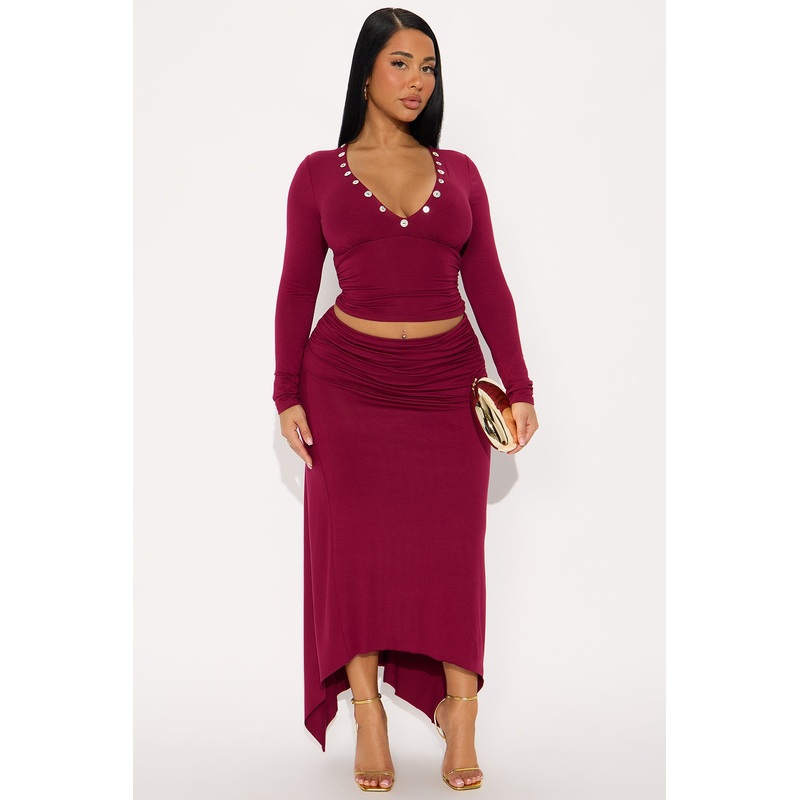 Ambitious Midi Skirt Set – Wine