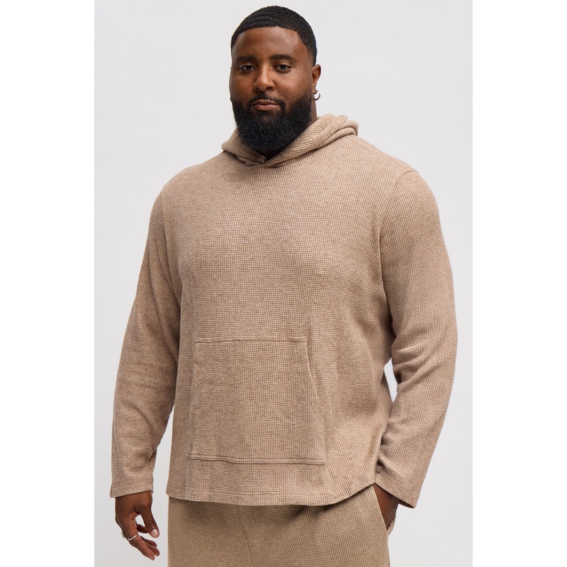 Cozy Waffle Textured Hoodie – Tan