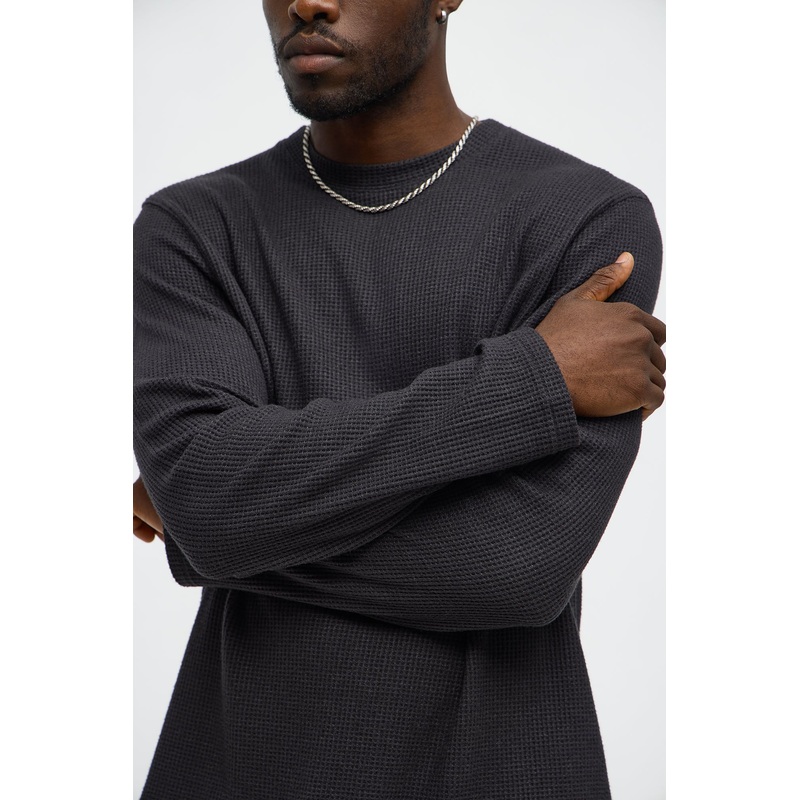 Cozy Waffle Thermal Long Sleeve Shirt – Charcoal