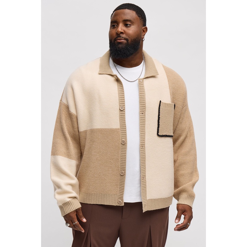 Home Hearth Collared Cardigan – Tan/Multi