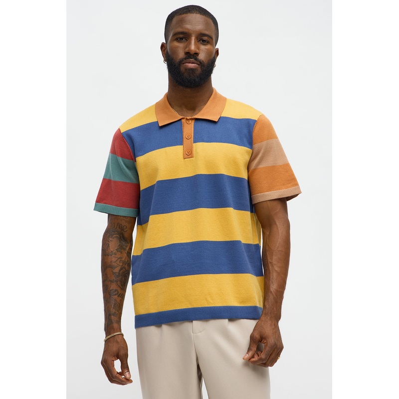 Relaxed Multi Color Dreamer Knitted Polo – Mustard/combo