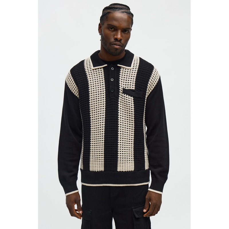 Relaxed Skylines Collared Sweater – Black/combo