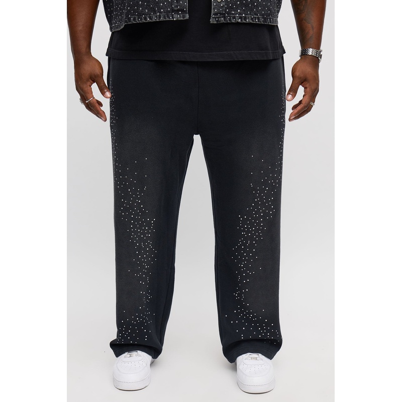 Straight Cowboy Rhinestone Sweatpants – Black Wash