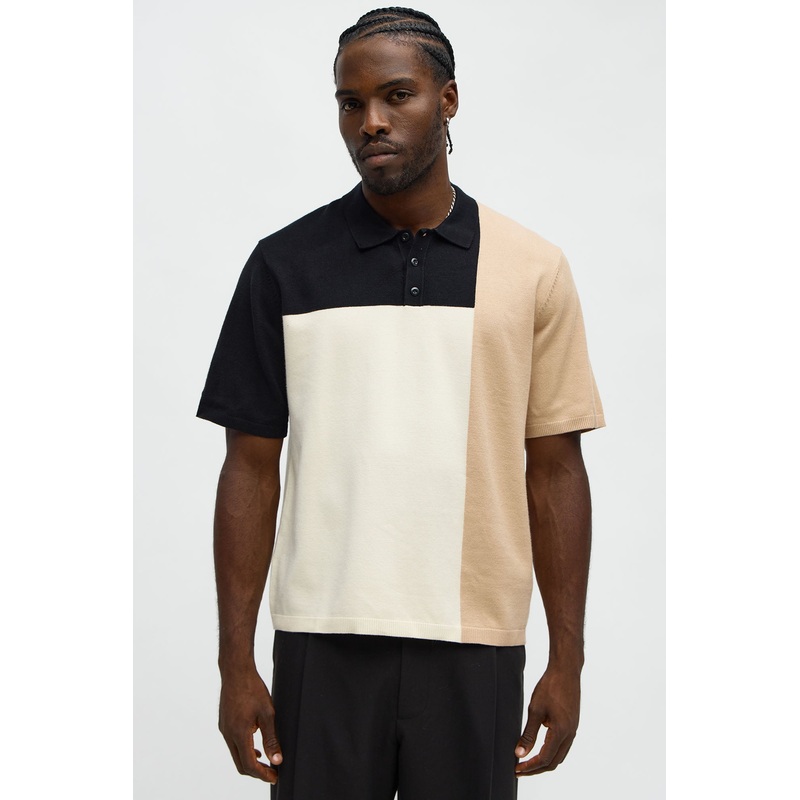 Tetris Color Blocked Knitted Polo – Black/combo