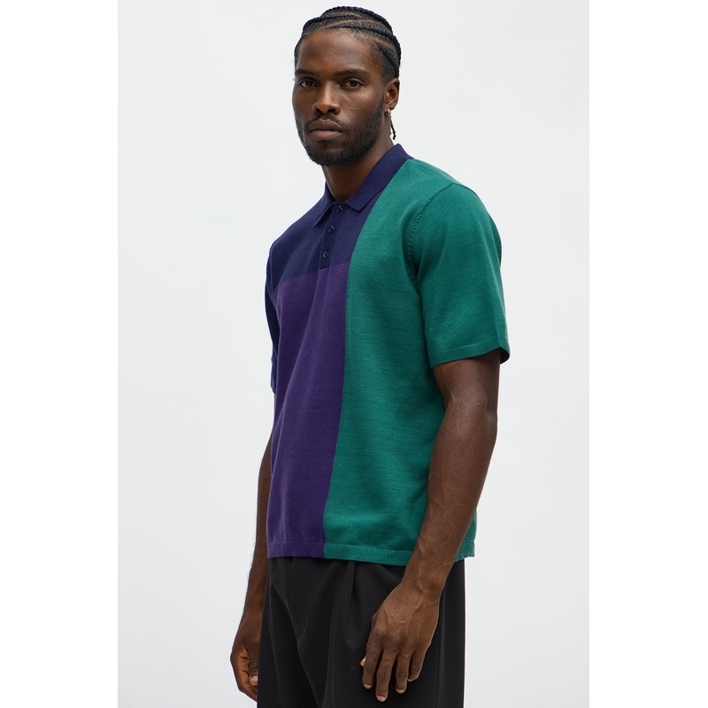 Tetris Color Blocked Knitted Polo – Navy/combo