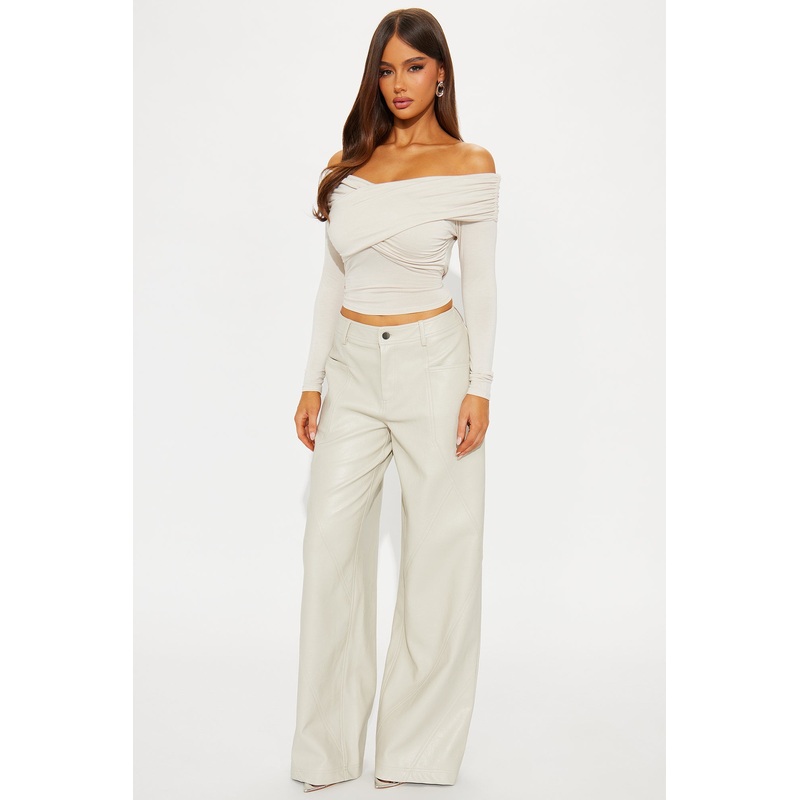 Bad Vibes Faux Leather Flare Pant 33 – Stone