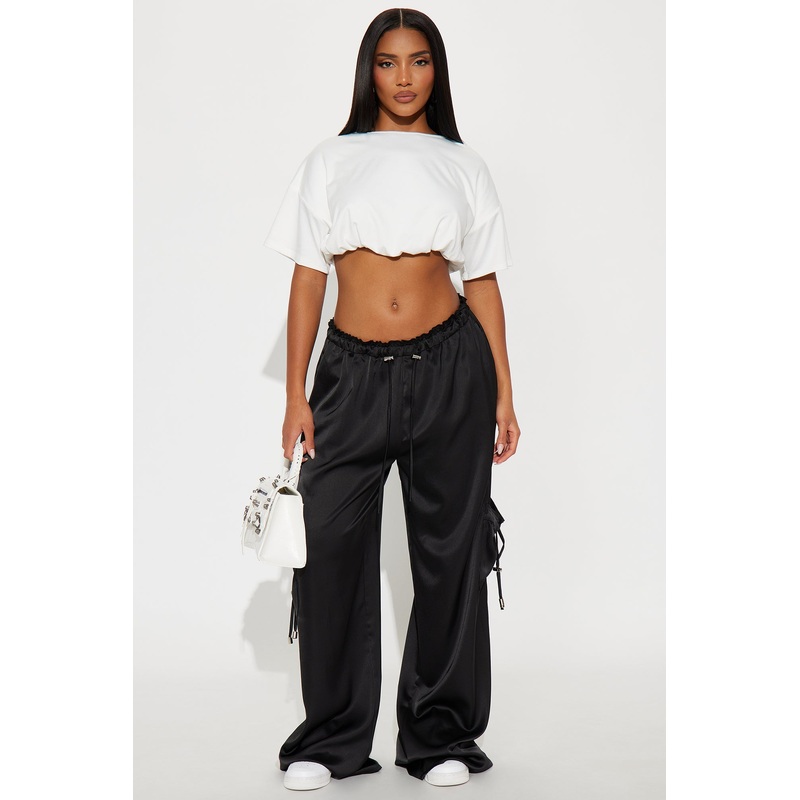 Brielle Satin Wide Leg Cargo Pant 33 – Black