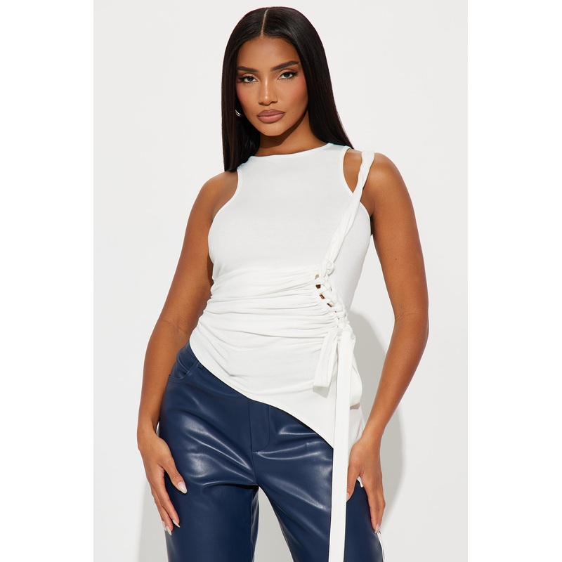 Cressida Asymmetrical Ruched Tank Top – White