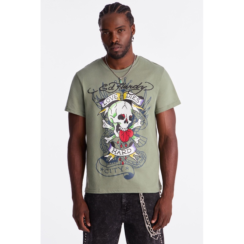 Ed Hardy Love Dies Hard Short Sleeve Tee – Olive