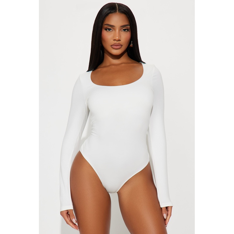 Esme Scoop Neck Double Lined Long Sleeve Bodysuit – Off White