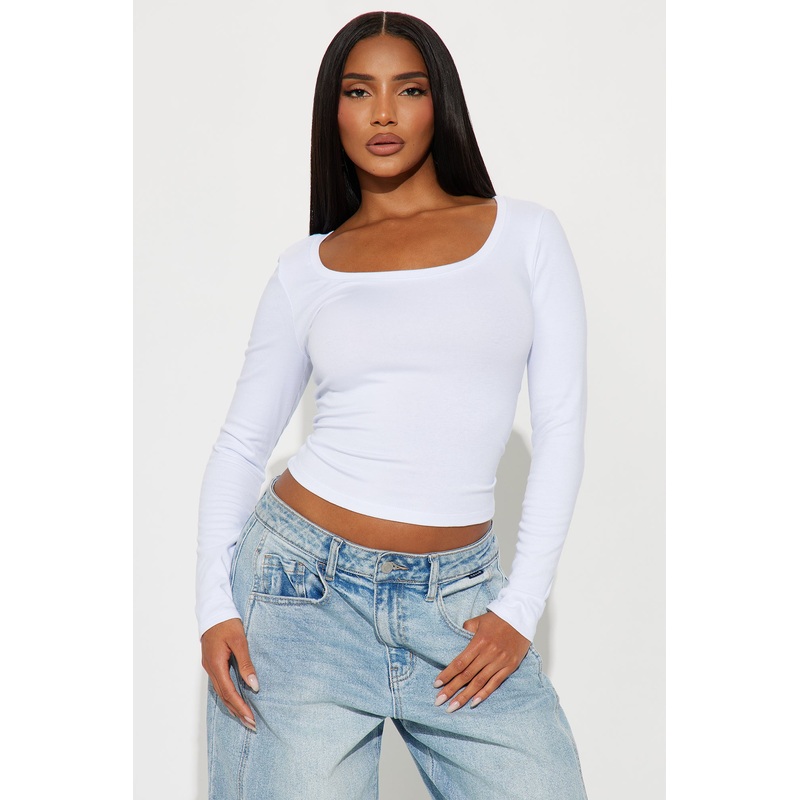 Karina Scoop Neck Long Sleeve Top – White