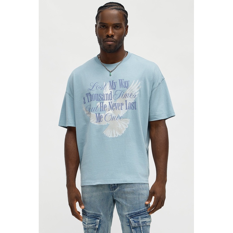Lost My Way Oversized Short Sleeve Tee – Light Blue