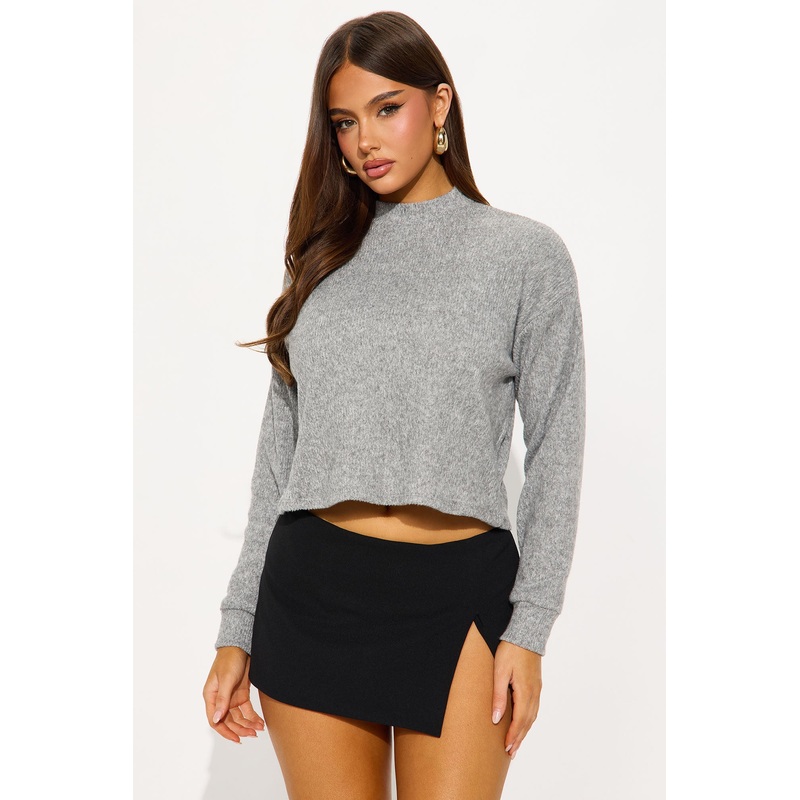 Oma Mock Neck Long Sleeve Top – Heather Grey