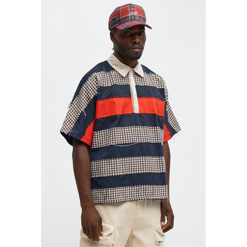 Oversized Frayed Houndstooth Polo – Multi Color