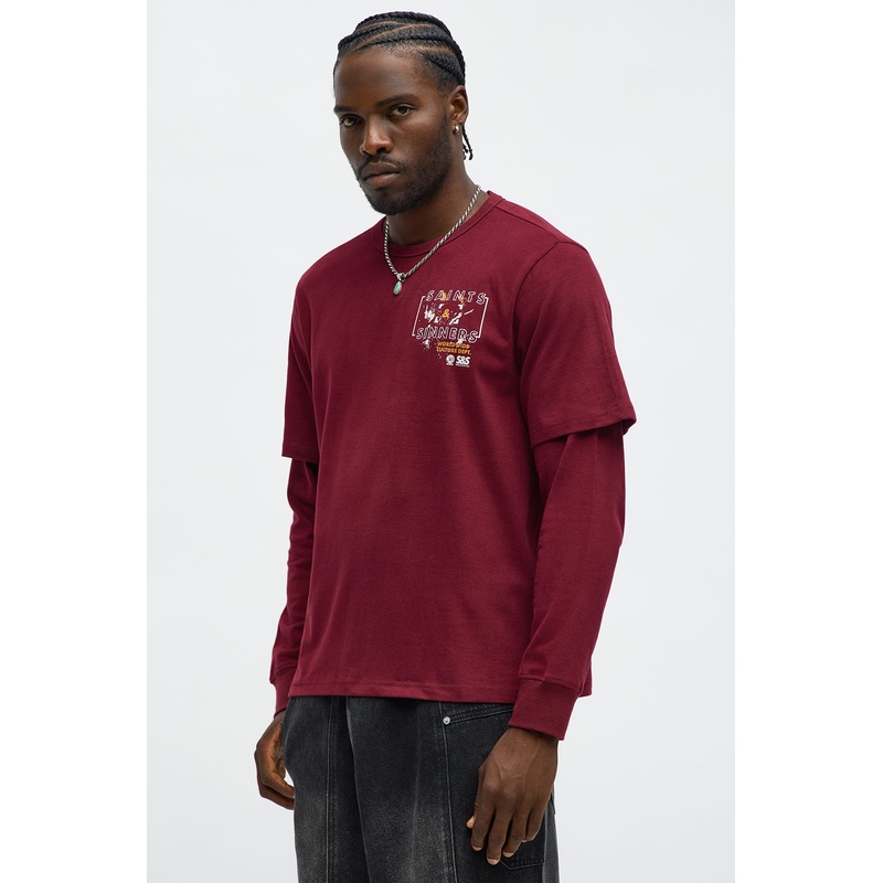 Saints Sinners Twofer Tee – Burgundy