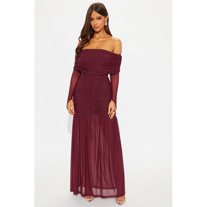 Twin Flame Mesh Maxi Gown – Plum
