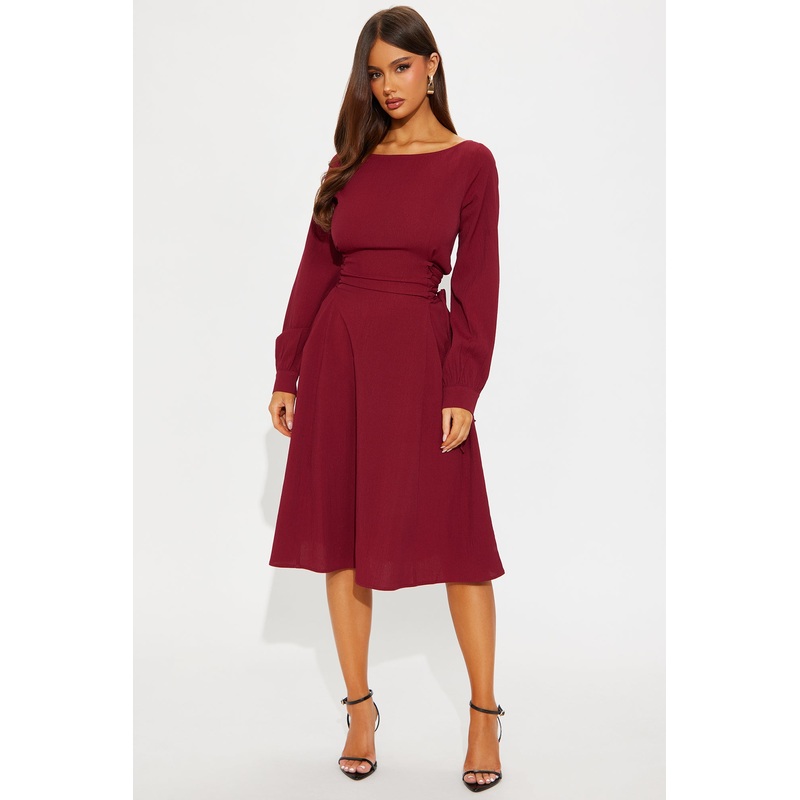 Vienna Lace Up Midi Dress – Wine
