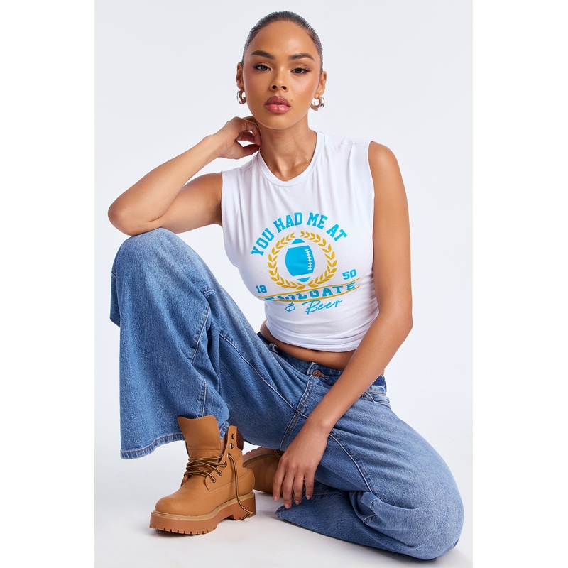 You Had Me At Tailgate Muscle Tee – White