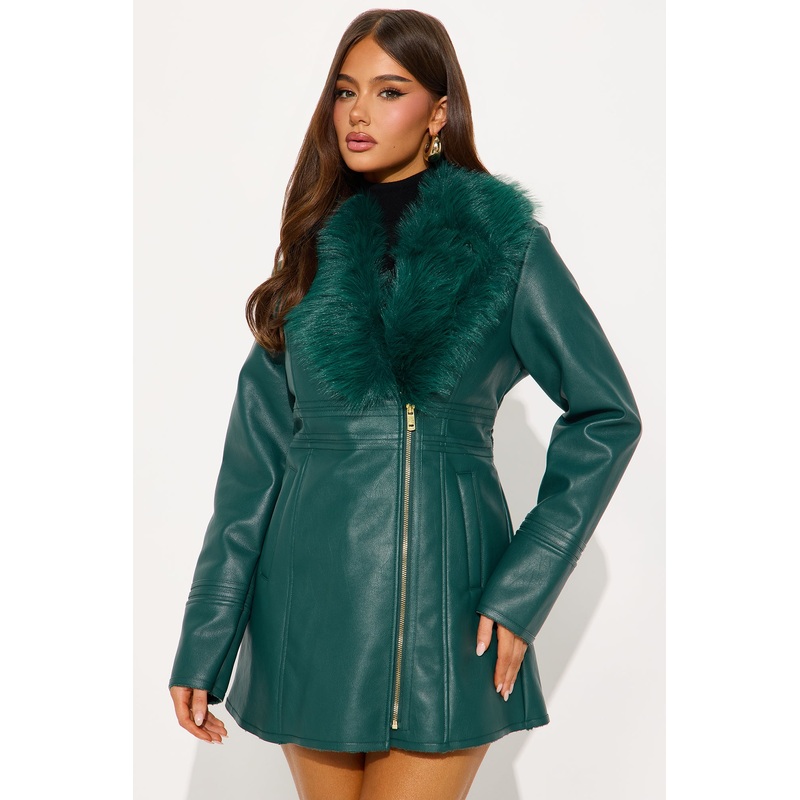 After Hour Faux Leather Coat – Hunter