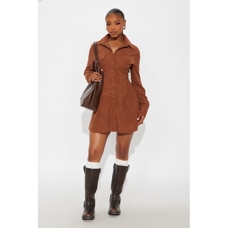 Andrea Corduroy Mini Dress – Rust