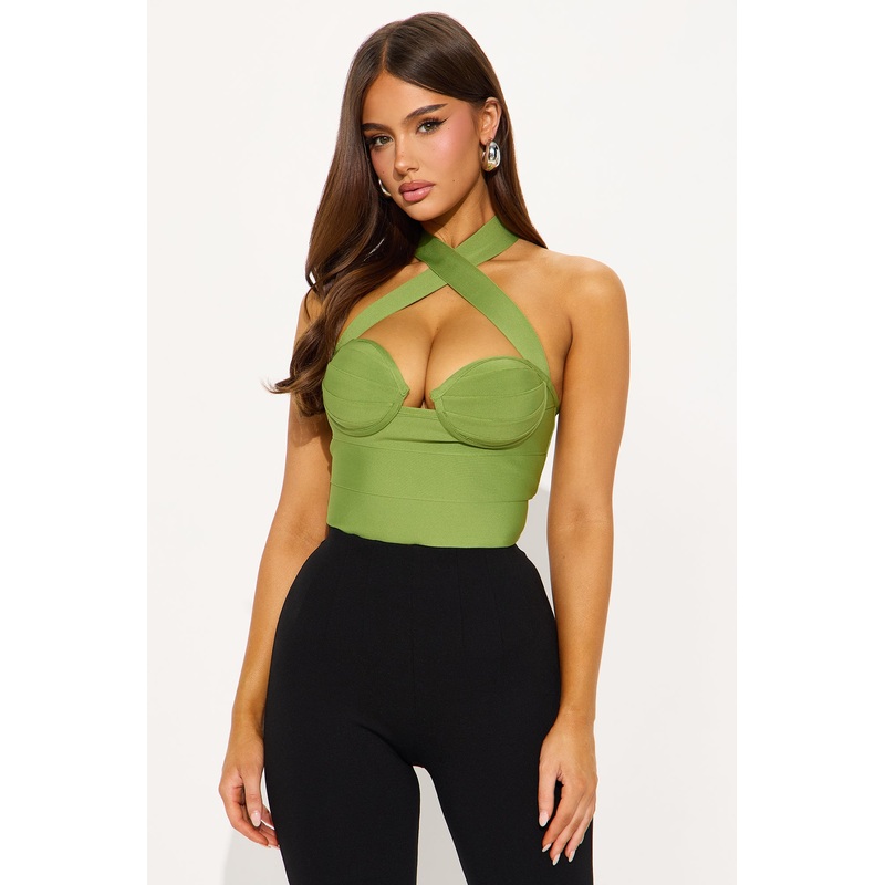 Briar Criss Cross Bandage Corset Top – Olive