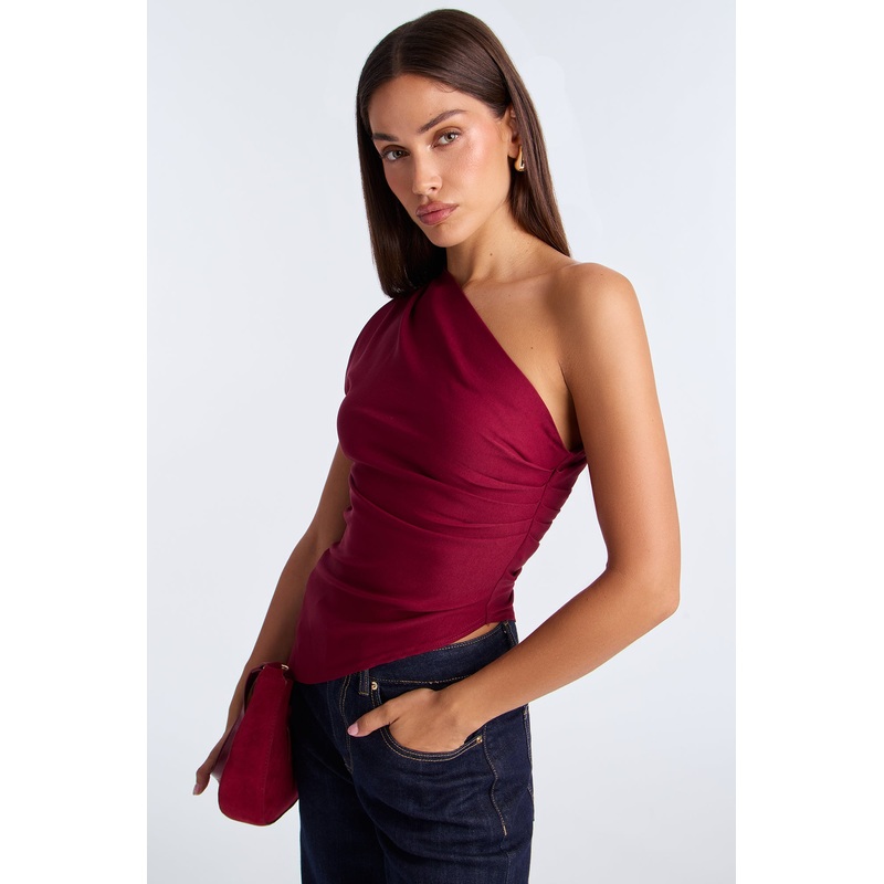 In My Moment One Shoulder Top – Burgundy