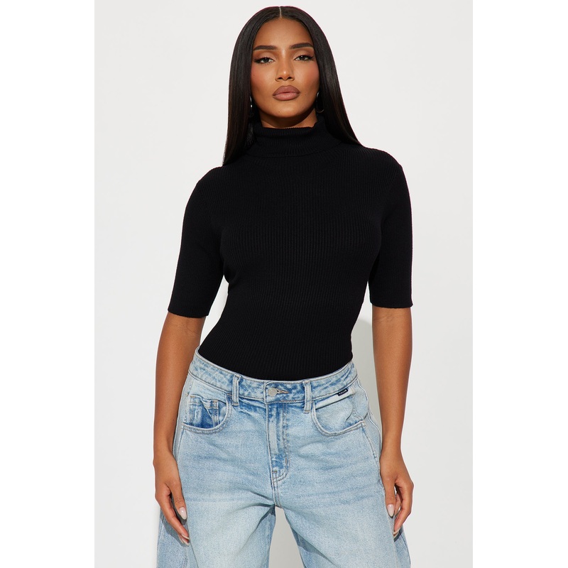 Winter Glow Turtle Neck Sweater Top – Black