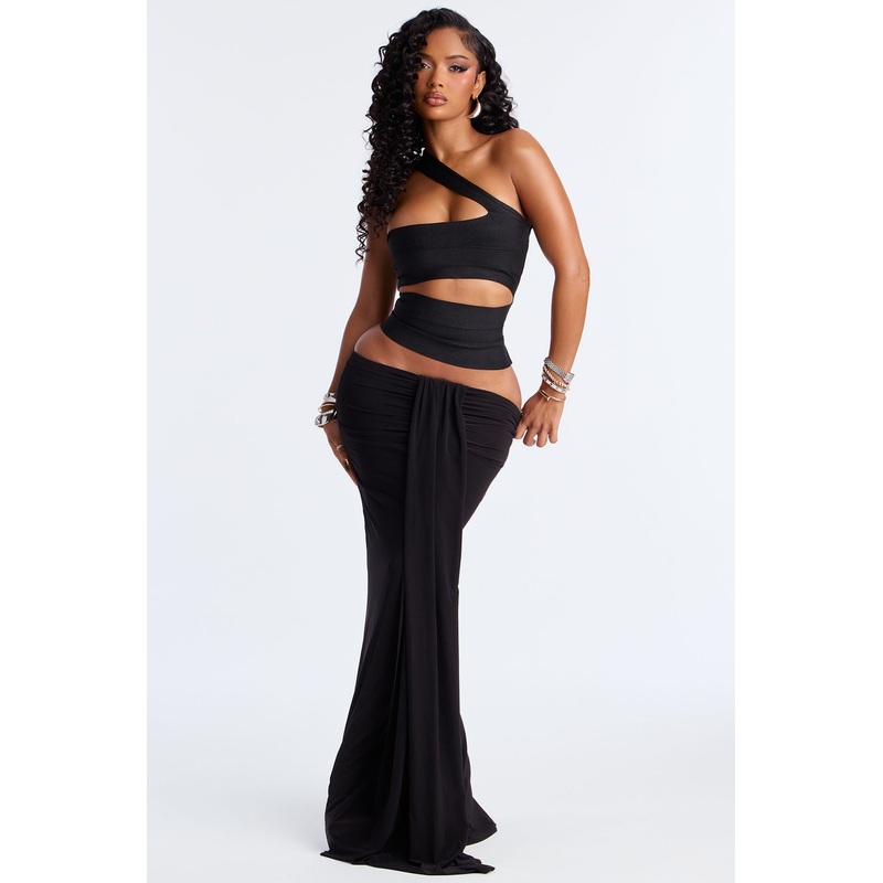 All Dressed Up Draped Maxi Skirt – Black